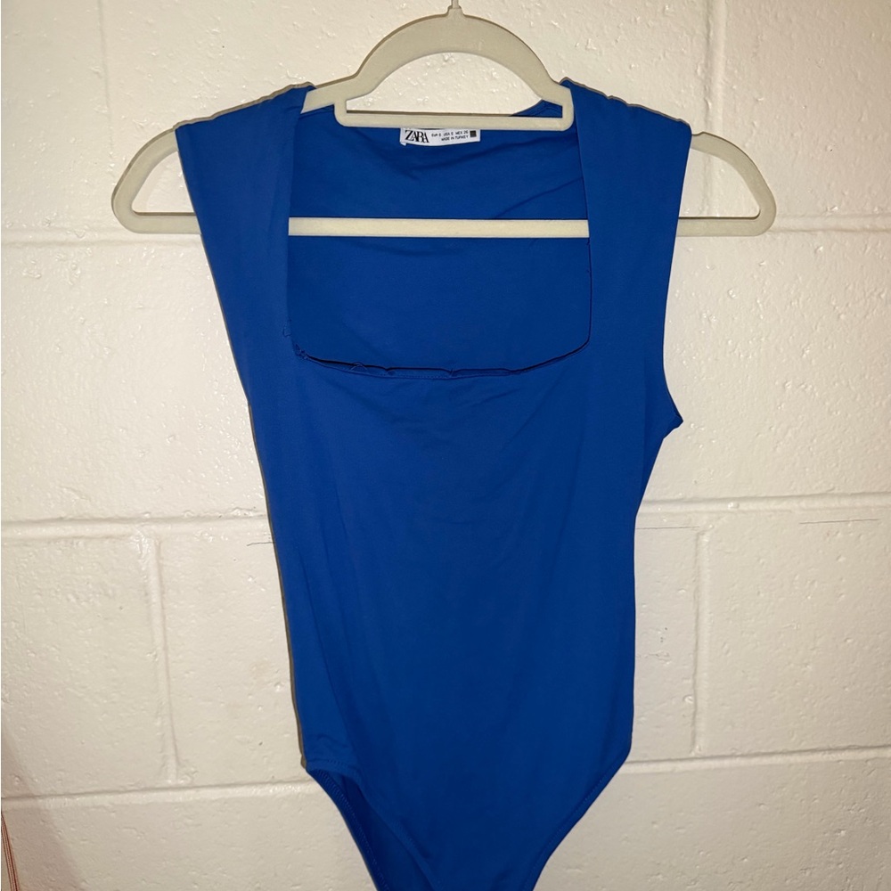 Zara Blue Square Neck Bodysuit